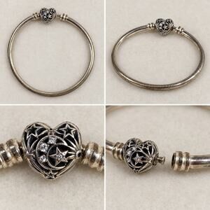 Pandora Celestial Heart Clasp Bangle Bracelet Stars Moon Clasp Needs Repair